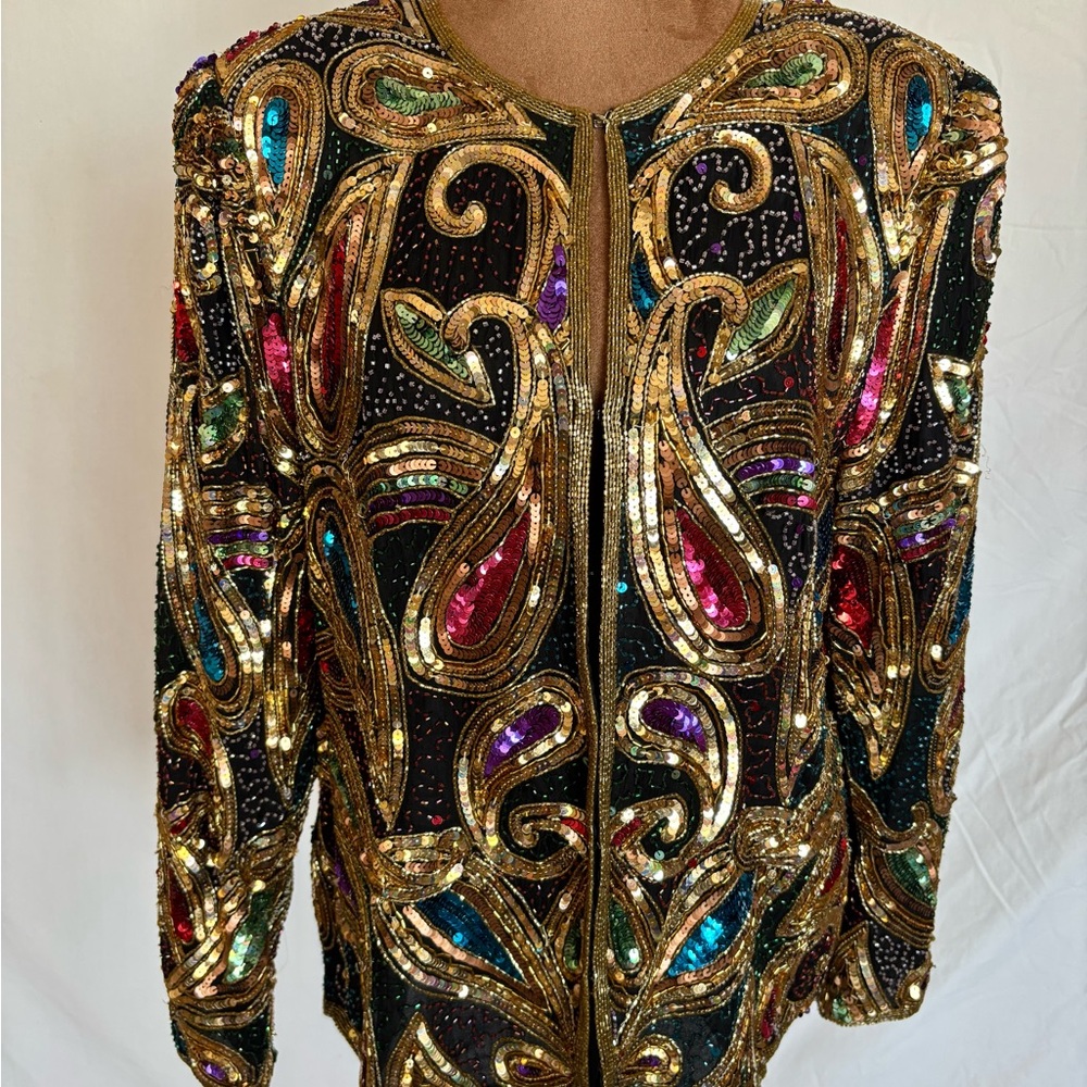 Laurence Kazar Multicolor Embellished Jacket vintage 80s xl